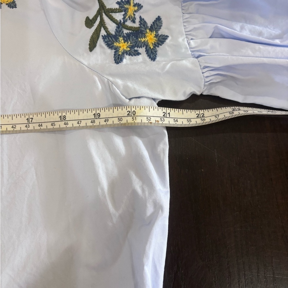 Zara Light Blue Floral Embroidered Oversized Button Down Shirt Dress Size Small - Picture 7 of 10